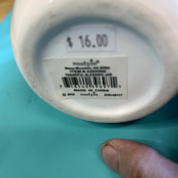 Mudpie Jar "I Am thankful for" with cork lid 5 x 3.5" white NWT - Picture 3 of 7